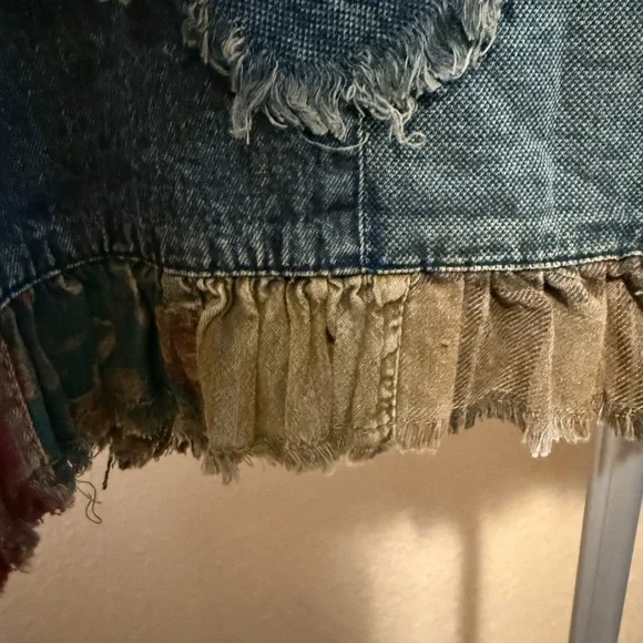 Denim Patchwork ruffle Jacket with Floral Accents by Young Threads - Picture 7 of 11